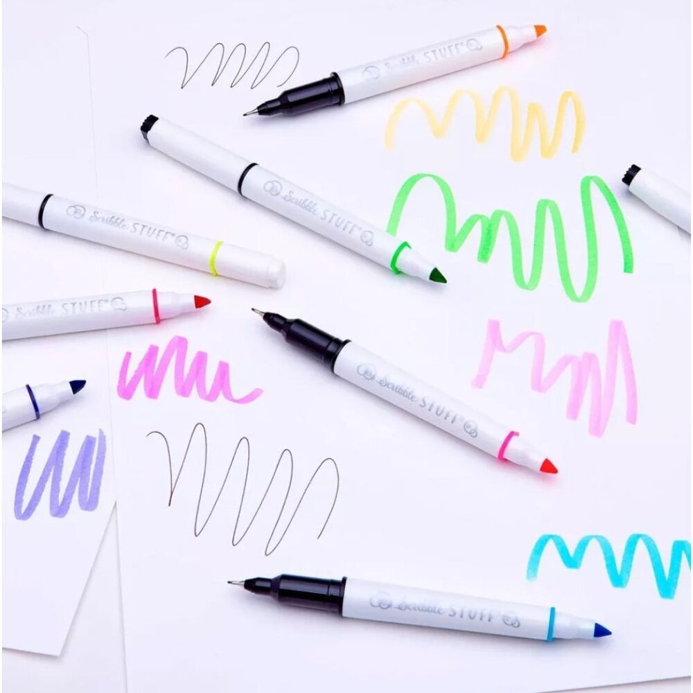 Scribble Stuff 8-Pack Double-Ended Felt Pens & Highlighters Bleed or Smear Resis - Picture 8 of 9